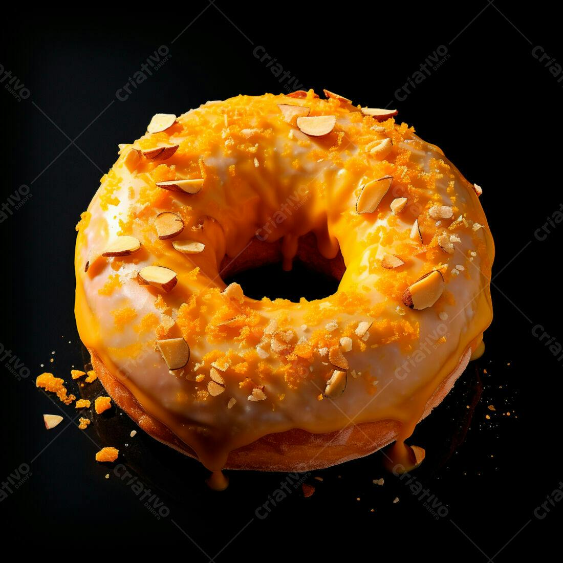Donut glacê amarelo com amêndoas