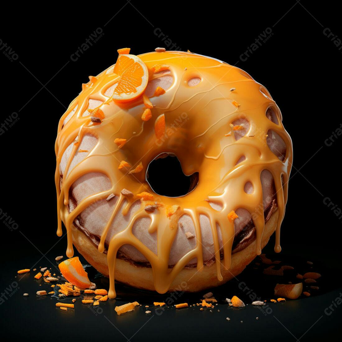 Donut com cobertura de laranja e raspas