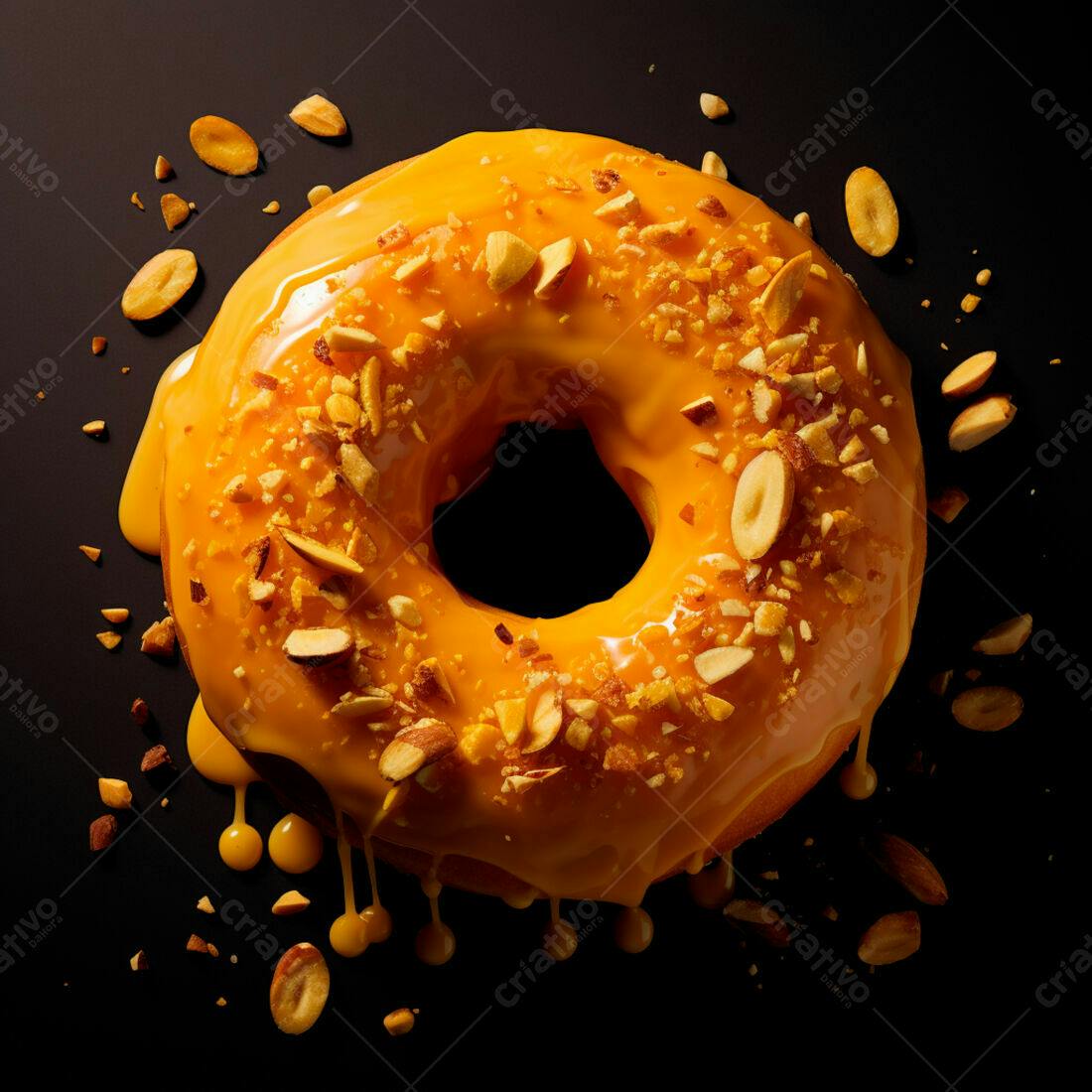 Donut com cobertura laranja e amêndoas
