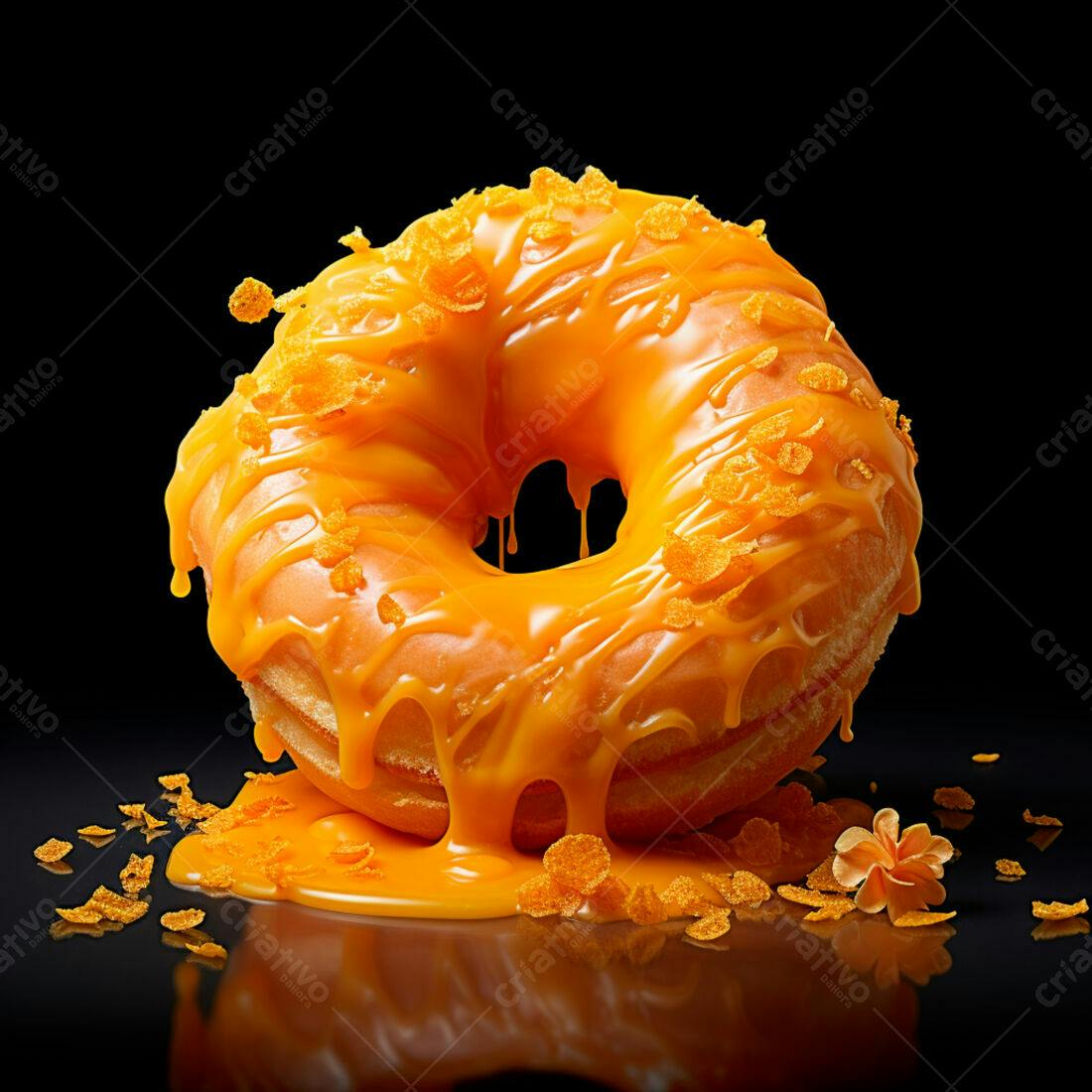 Donut coberto com glacê laranja e flocos crocantes