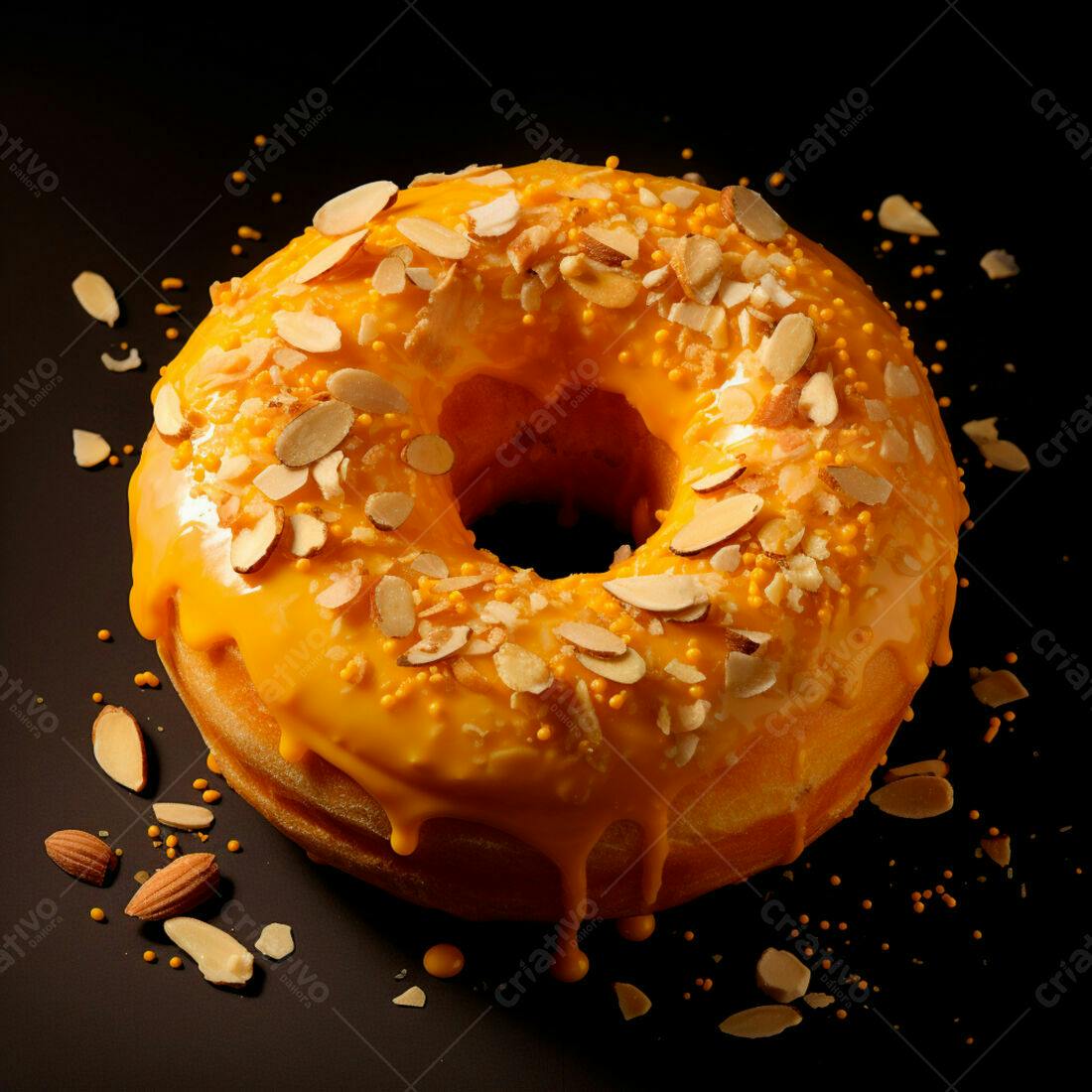 Donut amarelo com amêndoas e confeitos