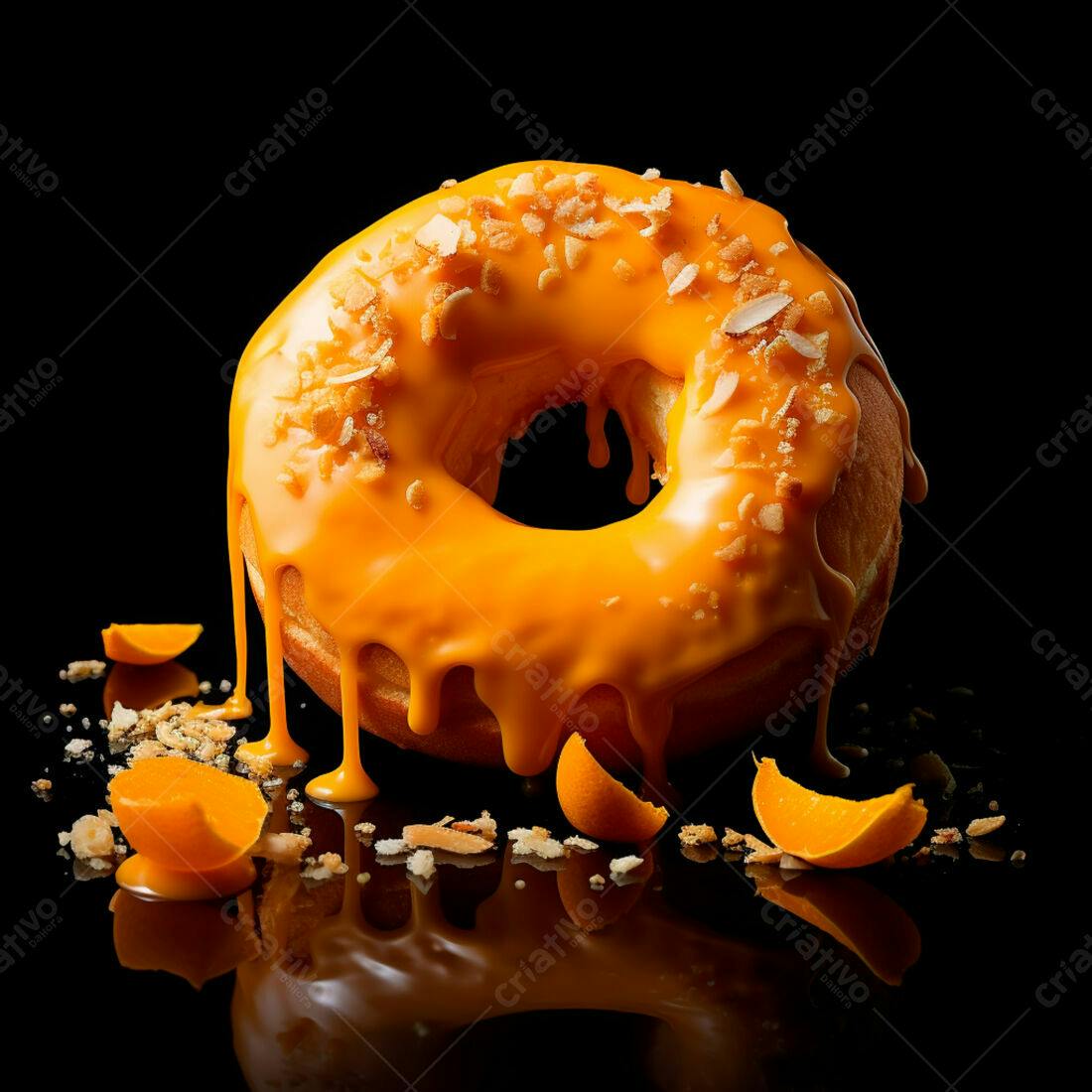 Donut com cobertura laranja e amêndoas