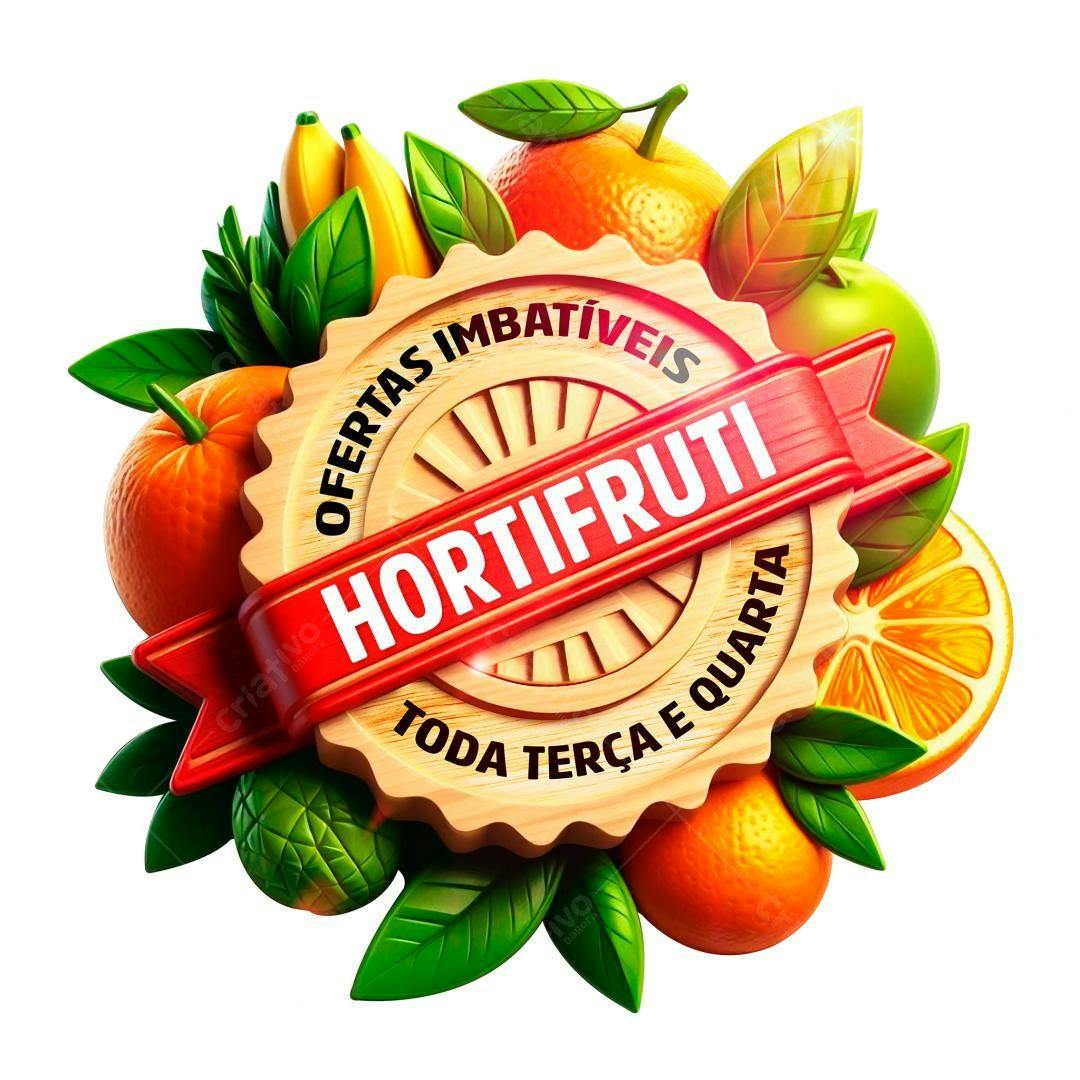 Selo 3D promocional madeira e frutas