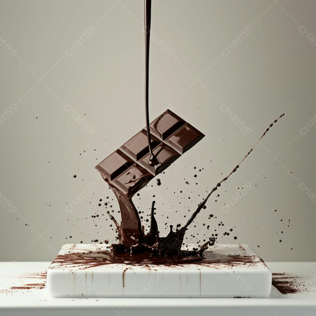 Barra de chocolate derretendo em placa branca