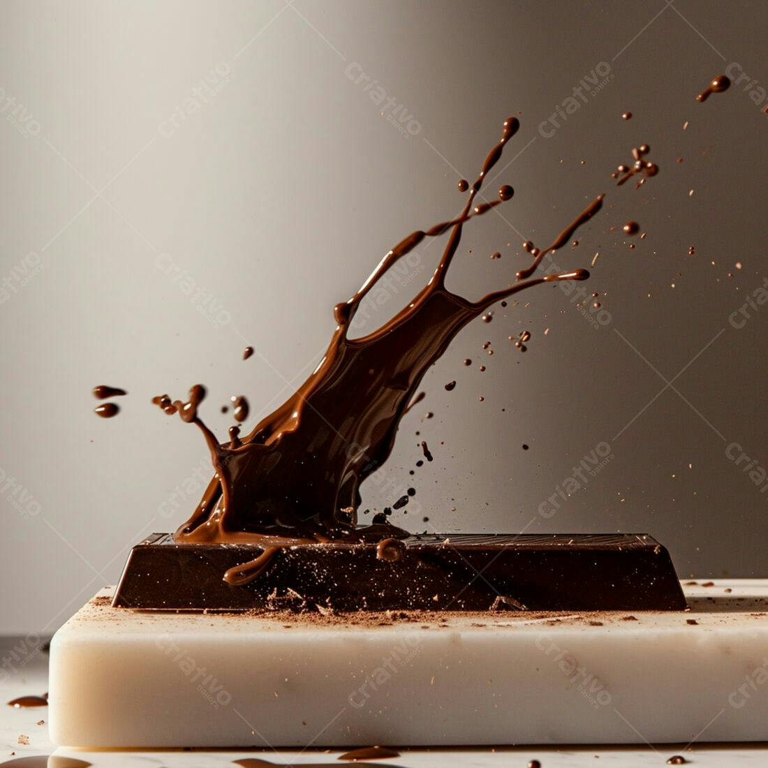 Barra de chocolate com chocolate derretido em salpicão