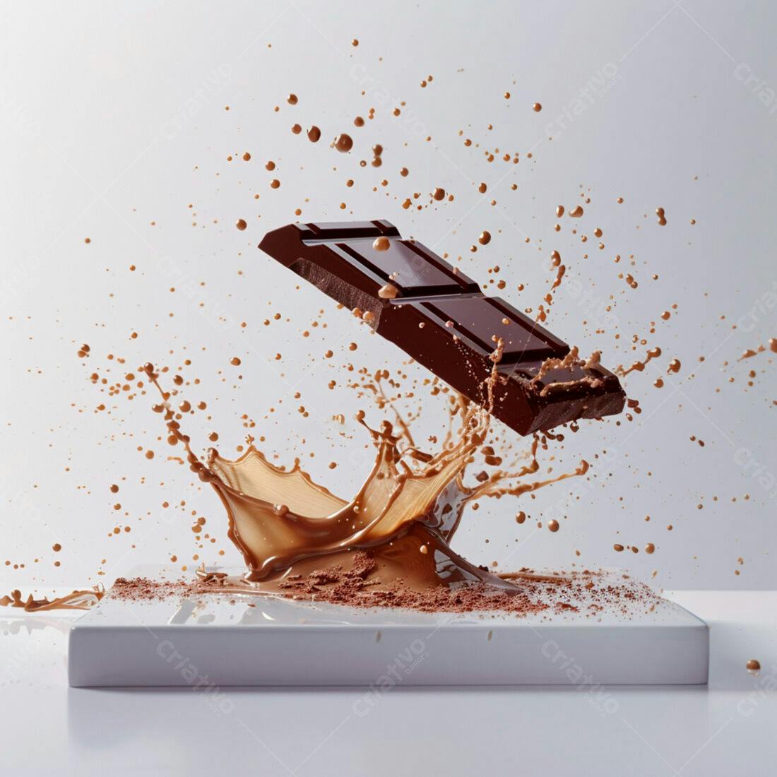 Barra de chocolate caindo em cacau