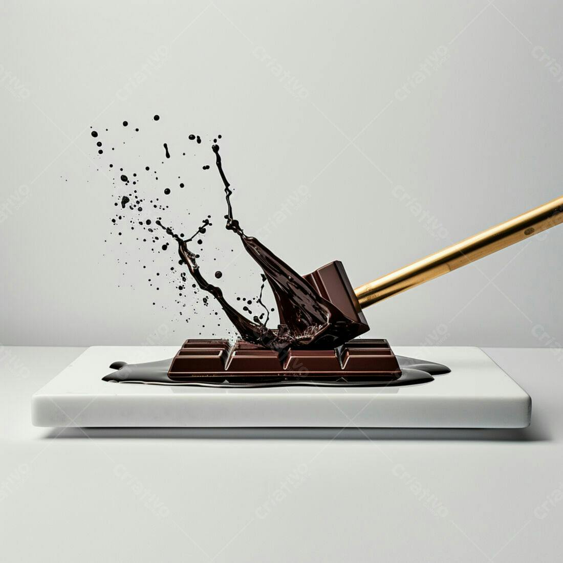 Chocolate derretendo em placa branca
