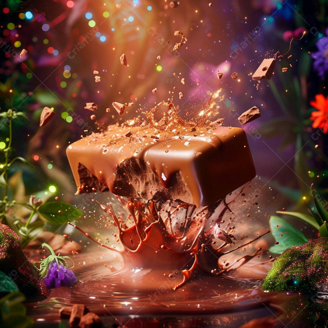 Barra de chocolate quebrando em chocolate líquido