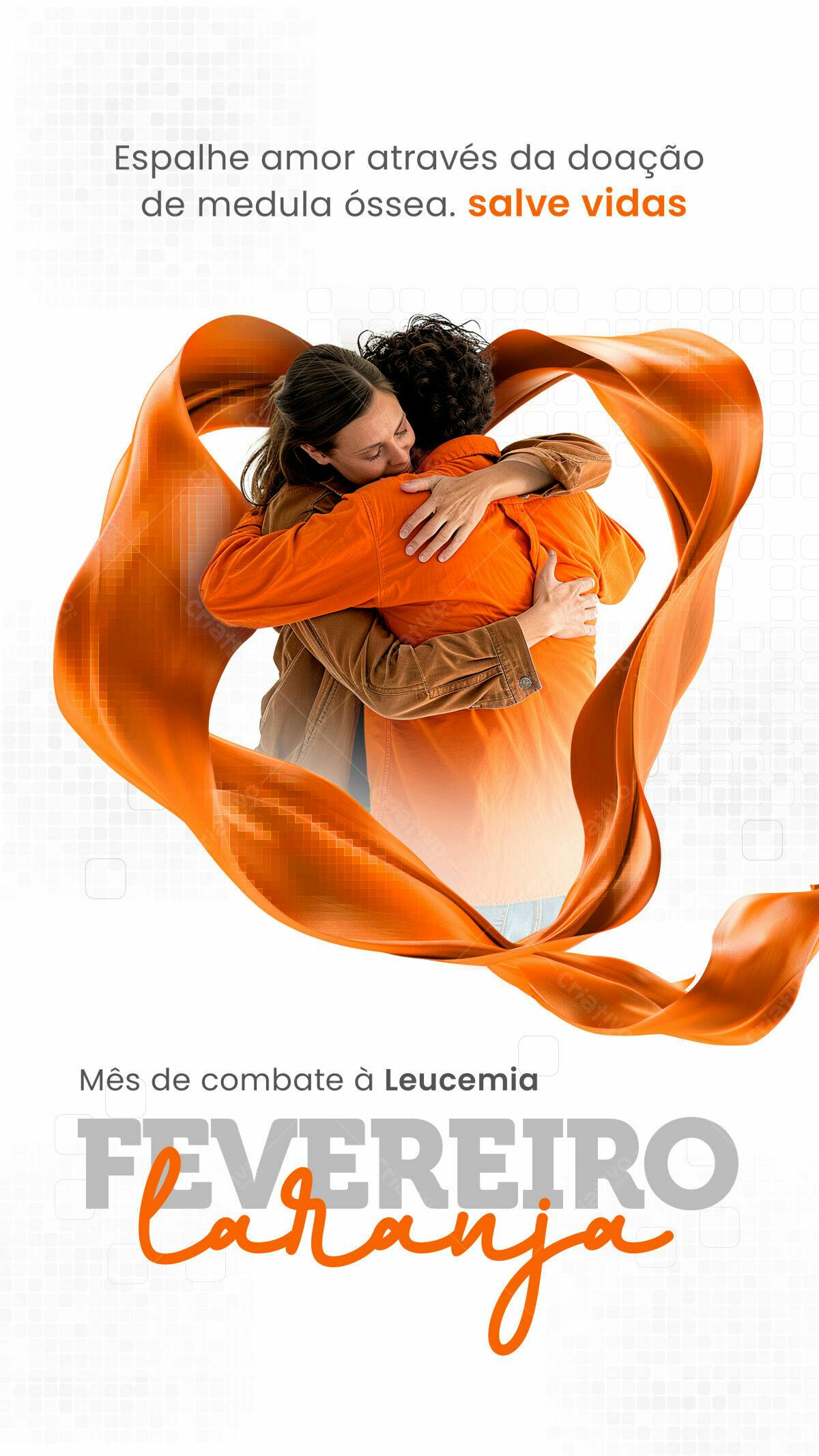 Flyer Fevereiro Laranja para Campanha de Doação de Medula Óssea PSD Editável