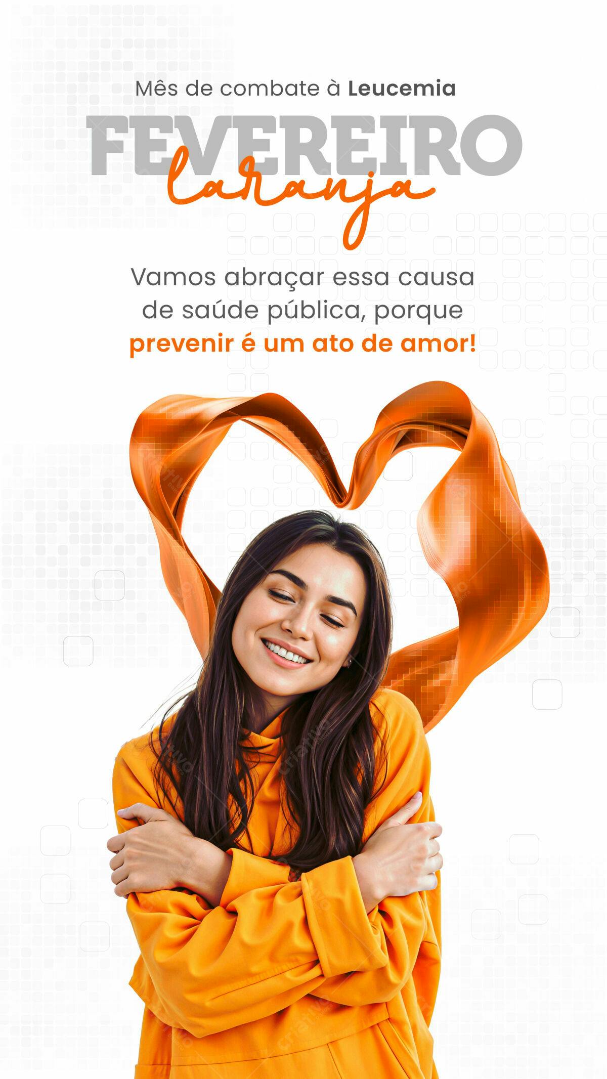 Flyer Fevereiro Laranja - Combate à Leucemia PSD Editável