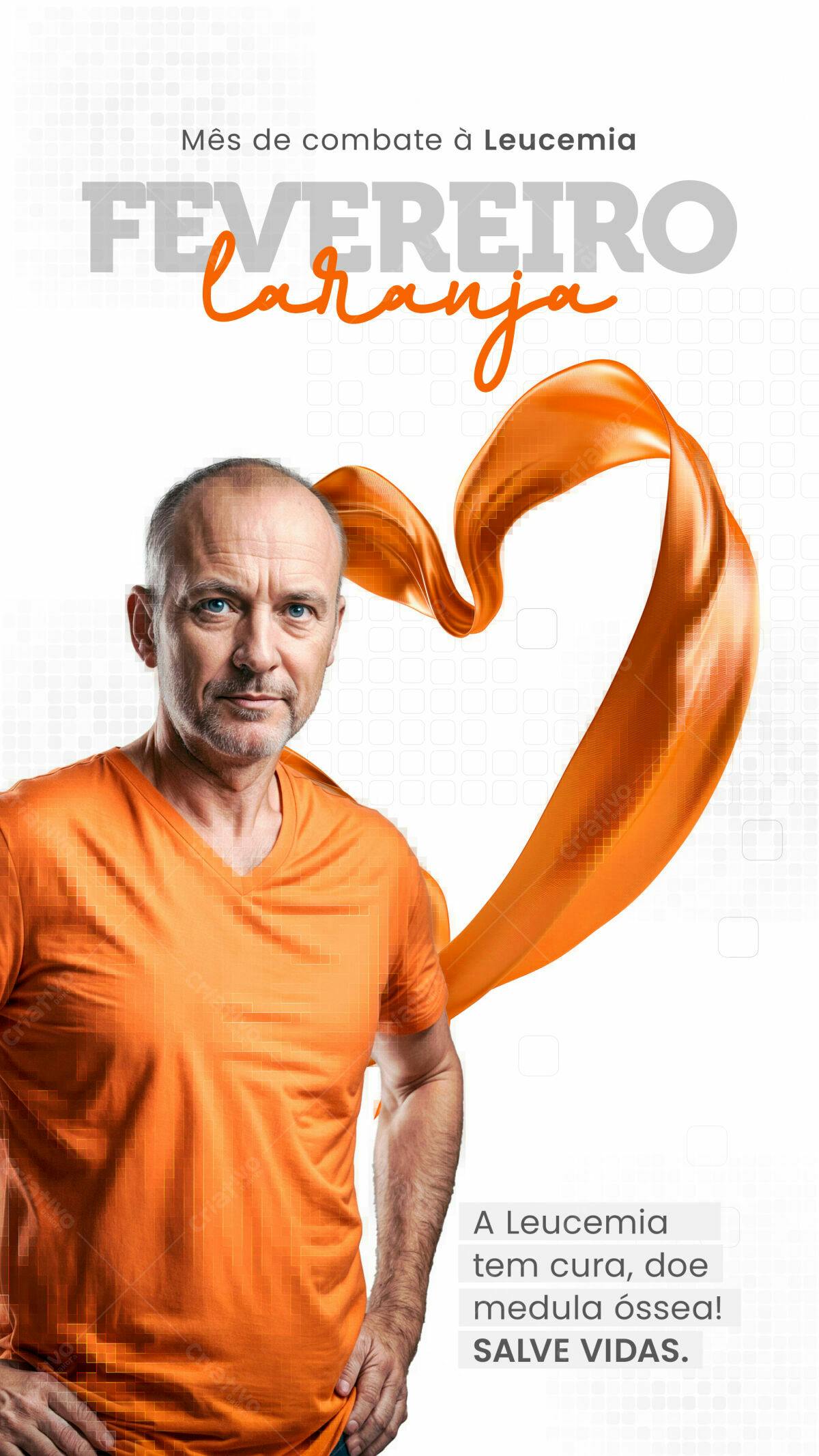 Flyer Fevereiro Laranja Combate à Leucemia PSD Editável