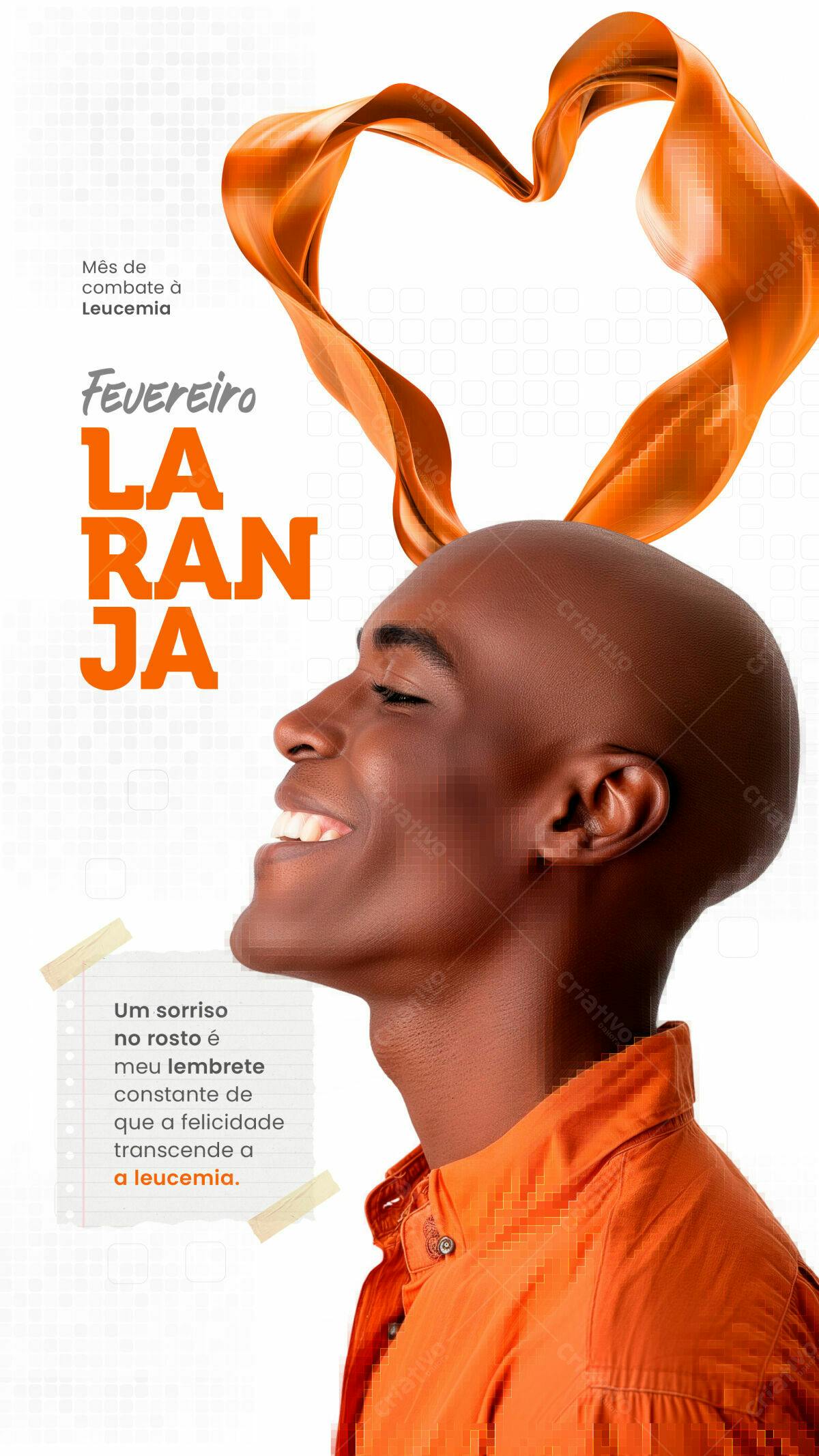 Flyer Fevereiro Laranja - Combate à Leucemia PSD Editável