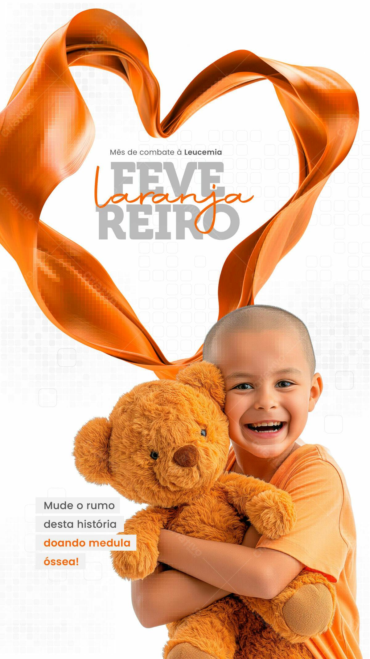 Flyer Fevereiro Laranja para Combate à Leucemia PSD Editável