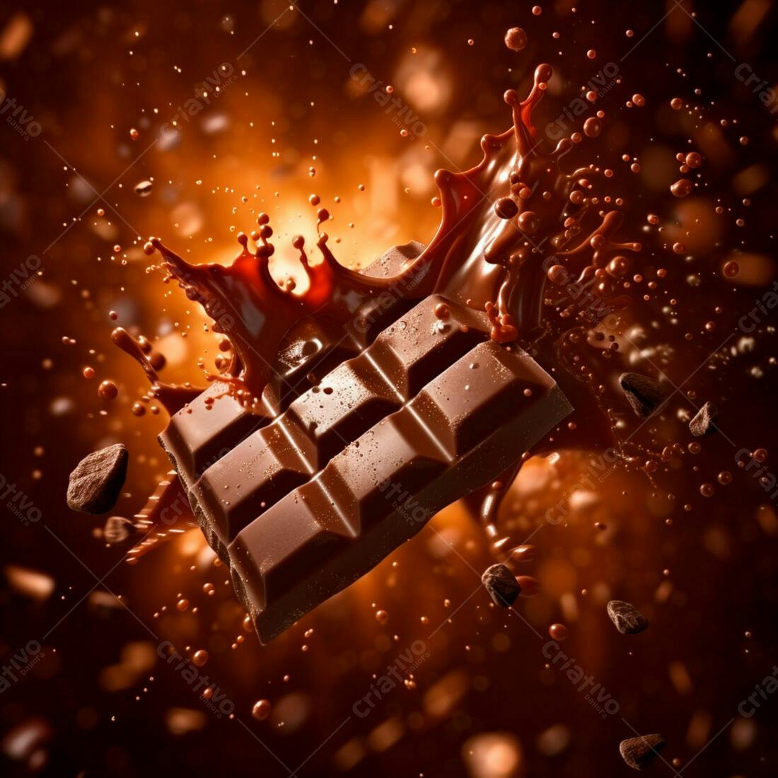 Barra de chocolate em splash de chocolate