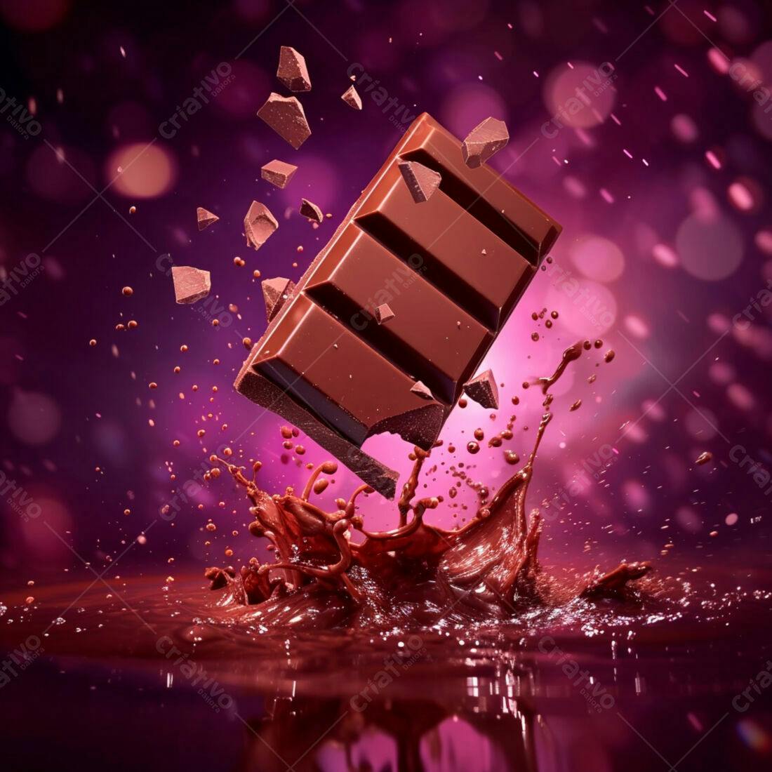 Barra de chocolate caindo em chocolate líquido