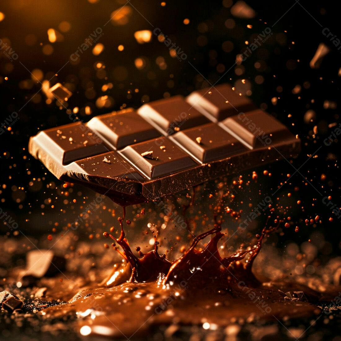 Barra de Chocolate caindo em chocolate derretido