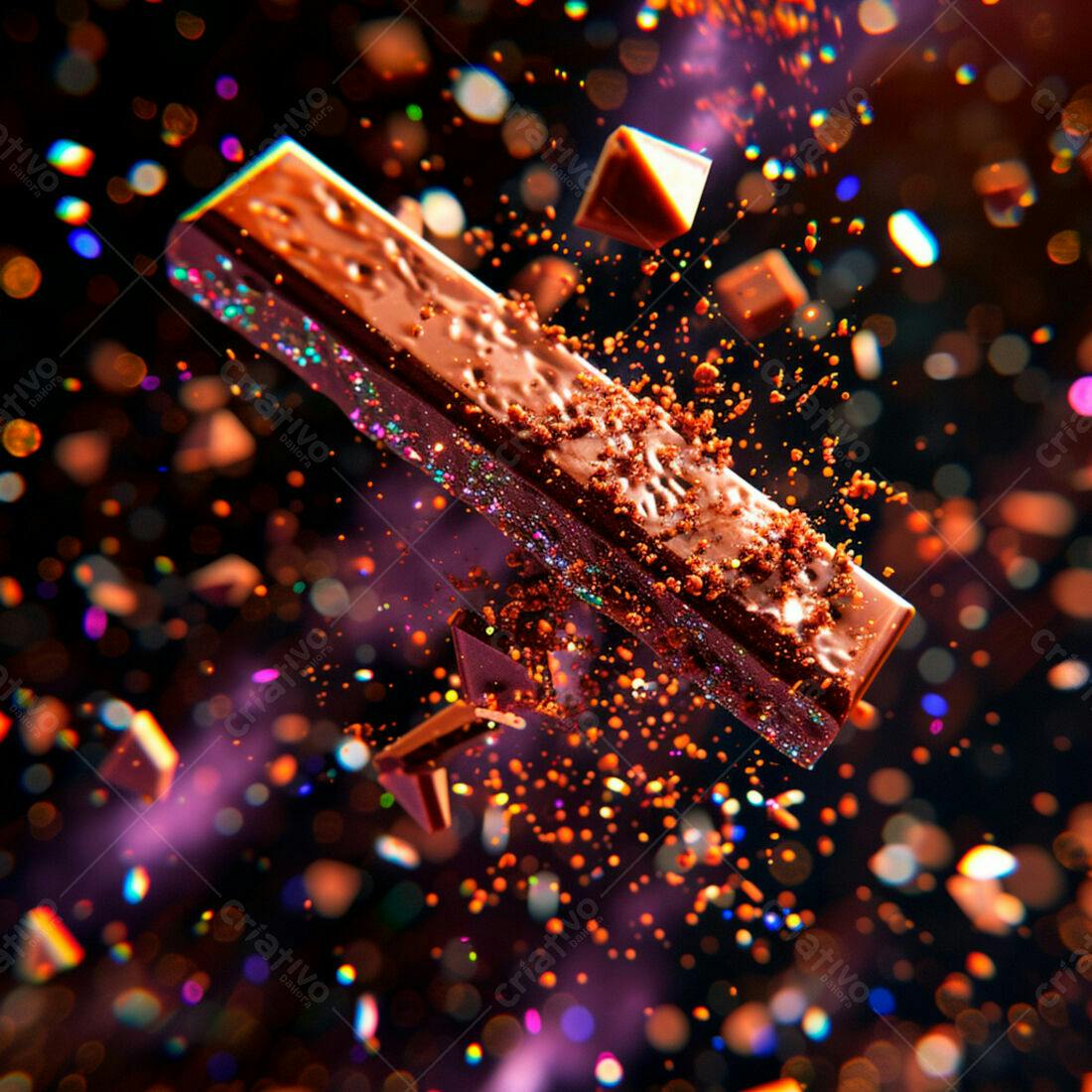 Barra de chocolate com glitter em movimento