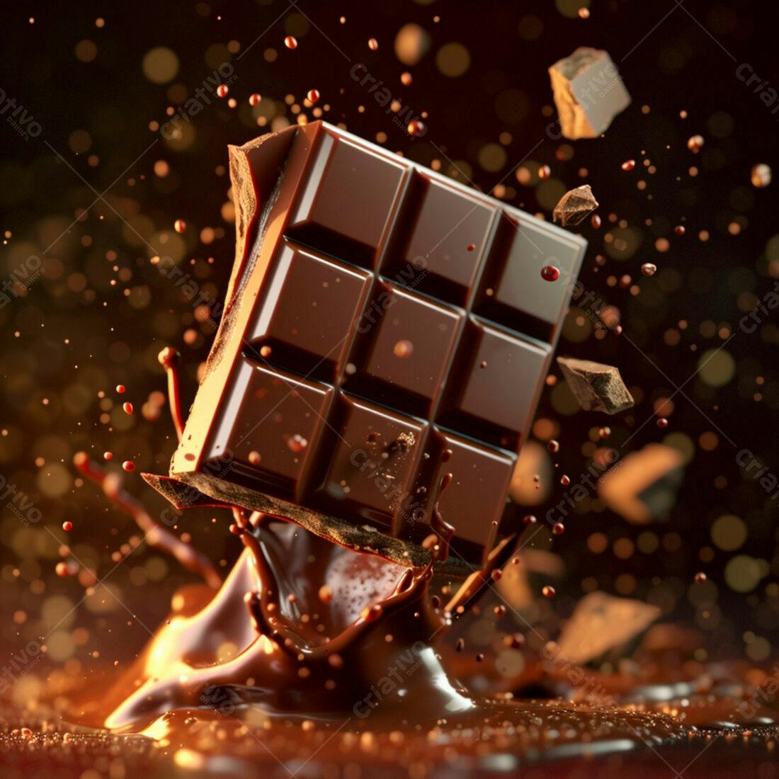 Barra de Chocolate Caindo em Molho