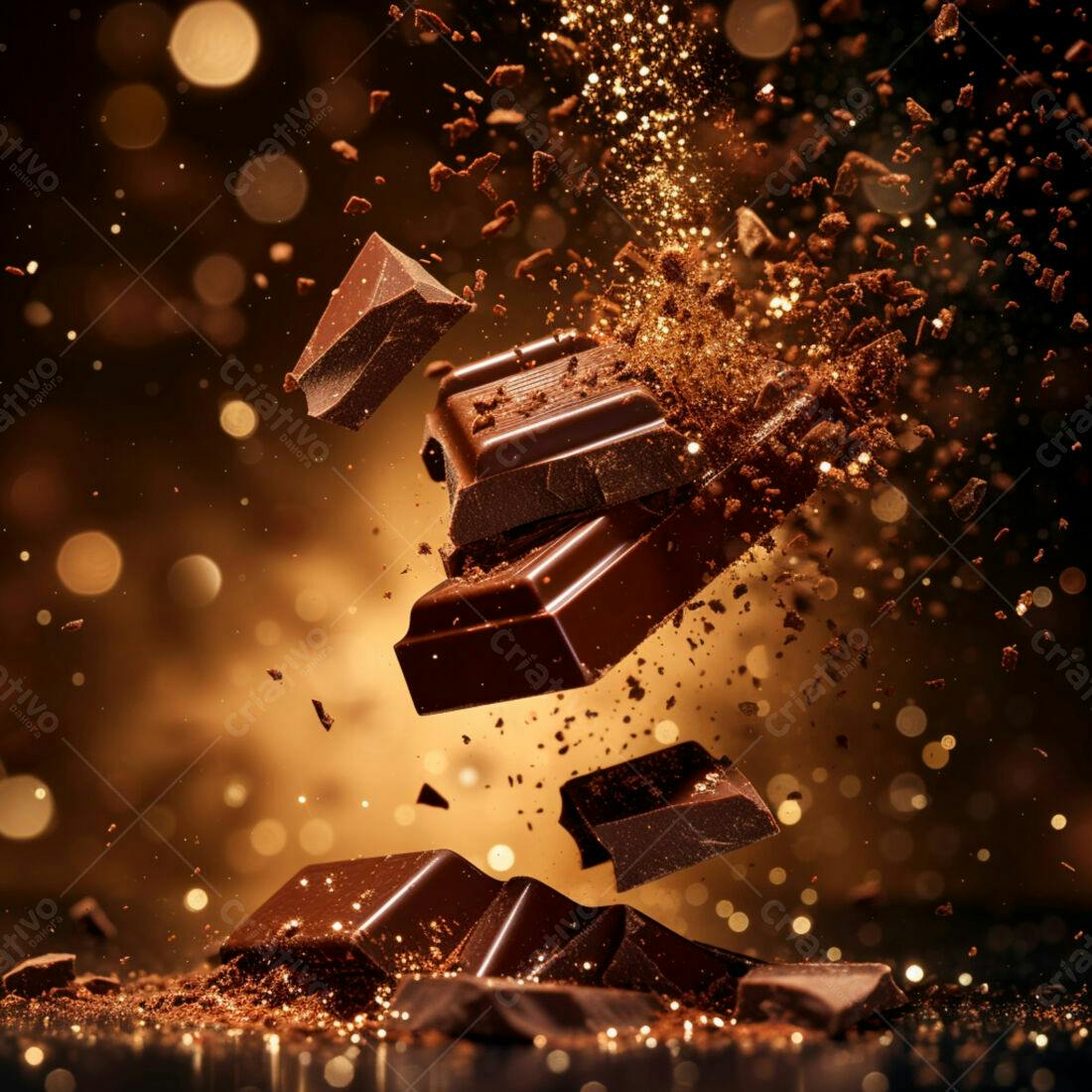 Chocolate em queda livre com glitter dourado