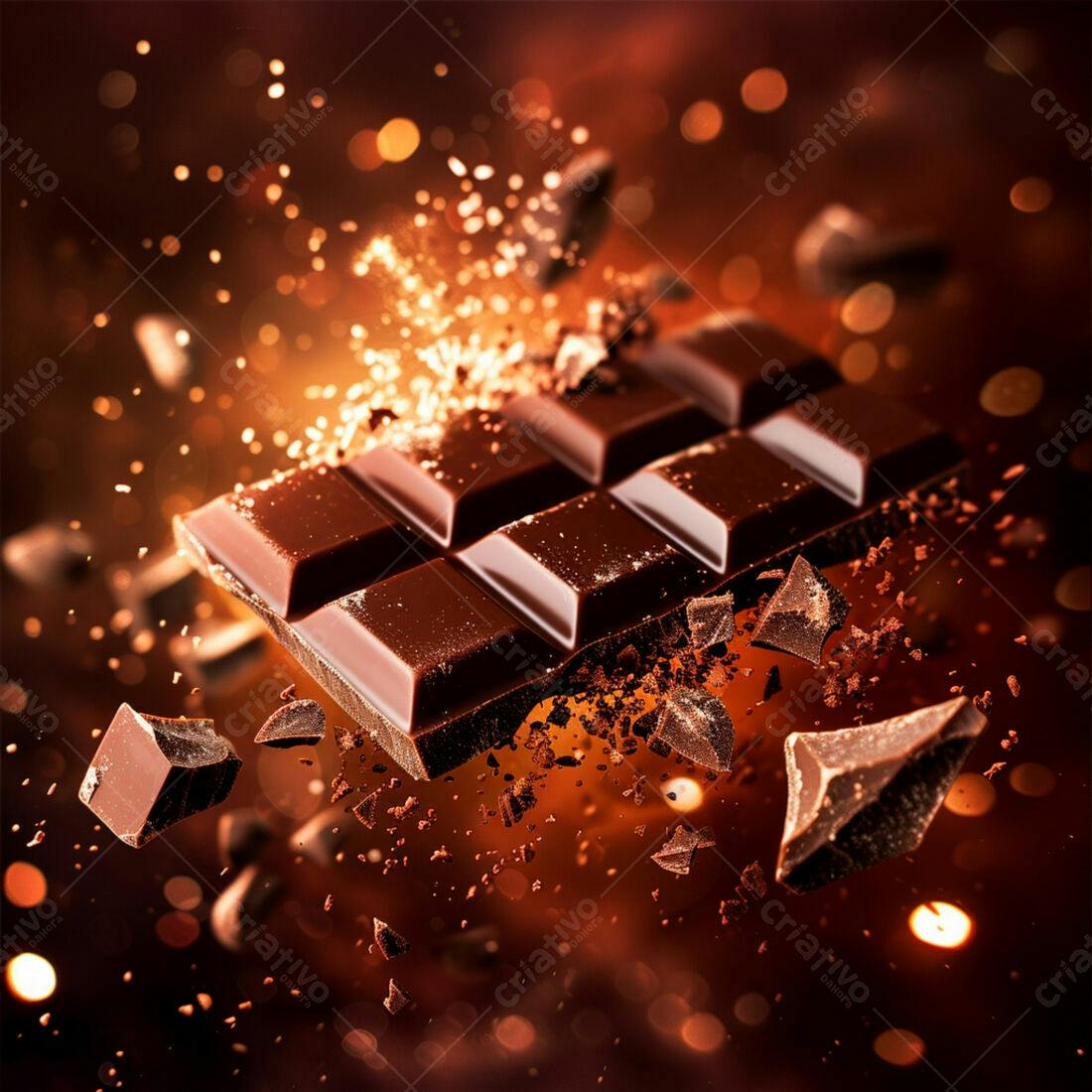 Barra de chocolate quebrando em pedaços