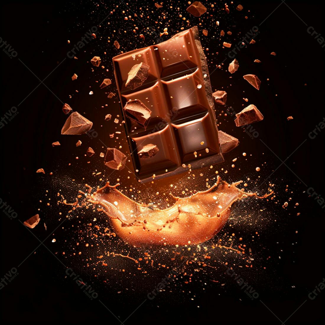 Barra de chocolate em queda com respingos
