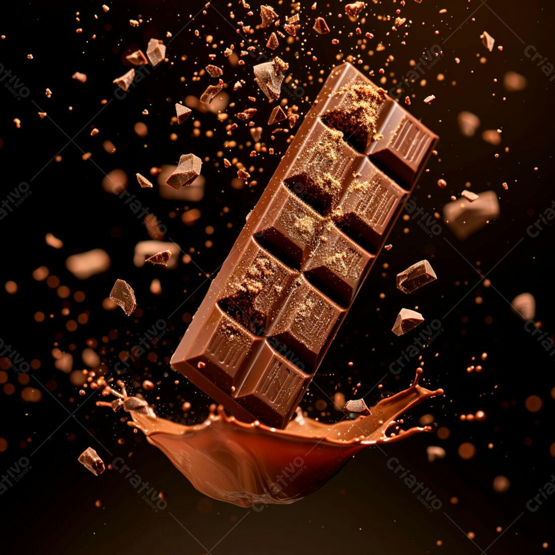 Barra de chocolate caindo em calda