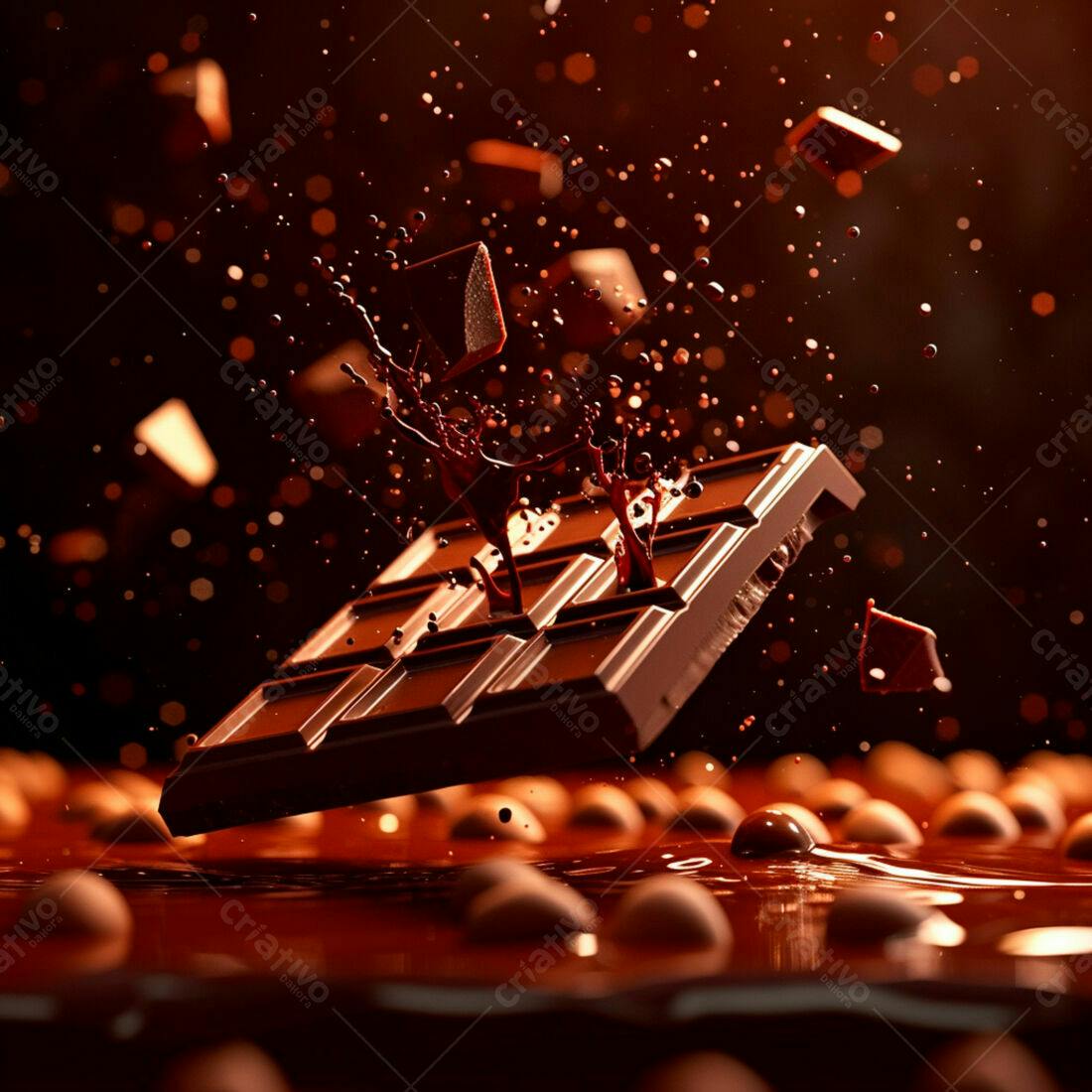Barra de chocolate em queda com gotas