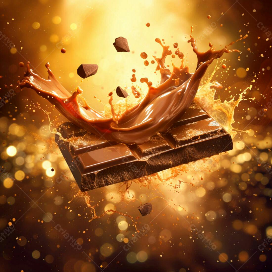 Barra de chocolate com respingos de chocolate líquido