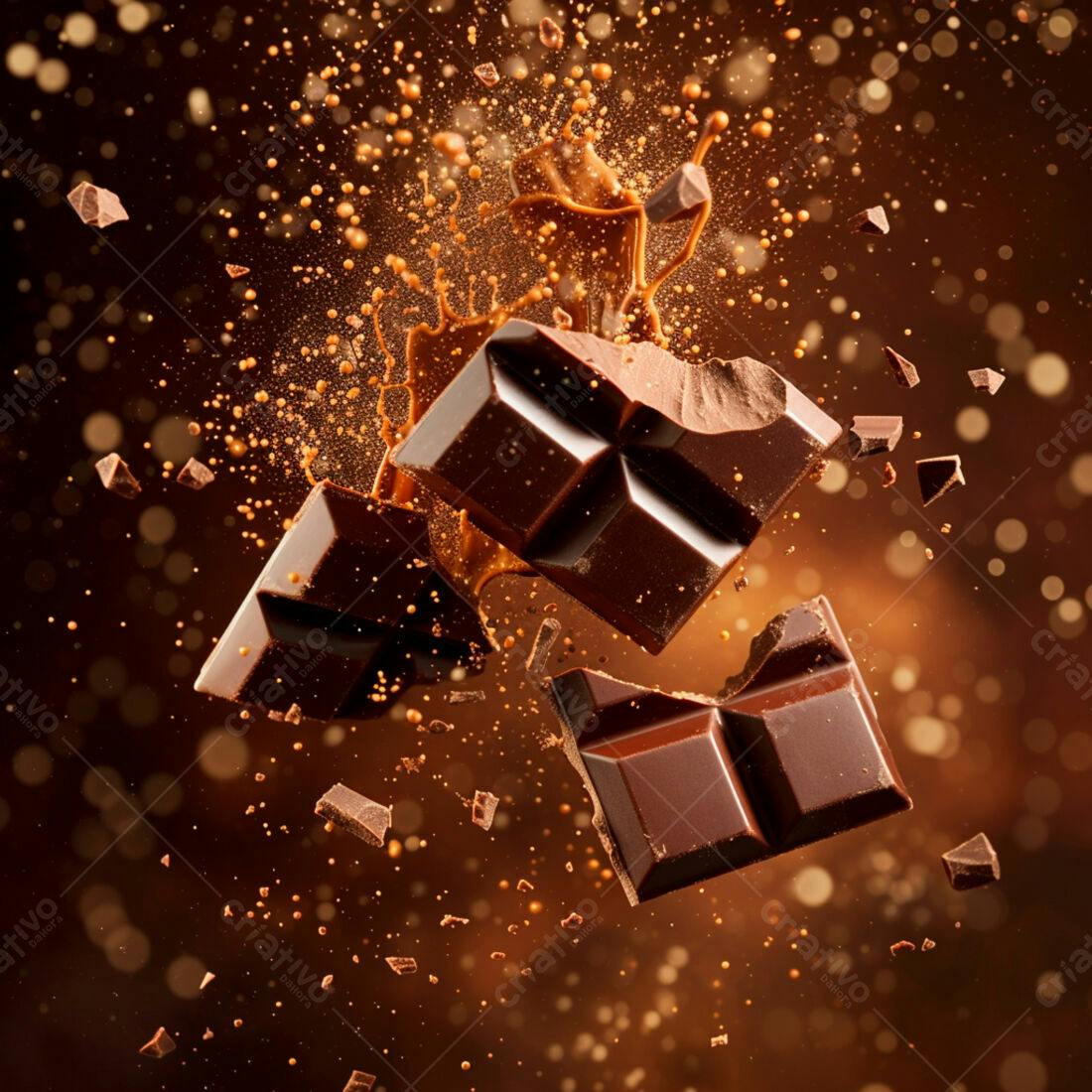 Barra de chocolate em queda com respingos