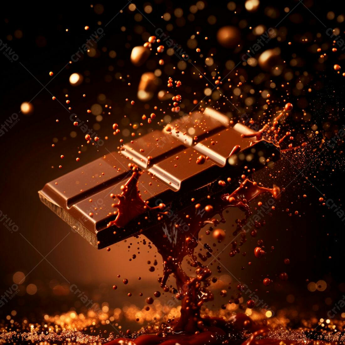 Barra de chocolate derretendo em splash