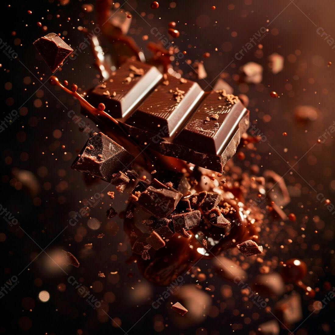 Barra de chocolate em queda com gotas