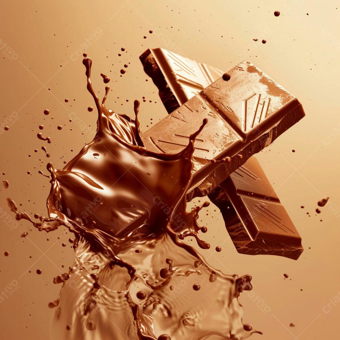 Tabletes de chocolate em calda derretida