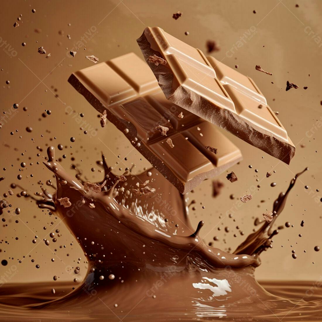 Chocolate caindo em chocolate líquido