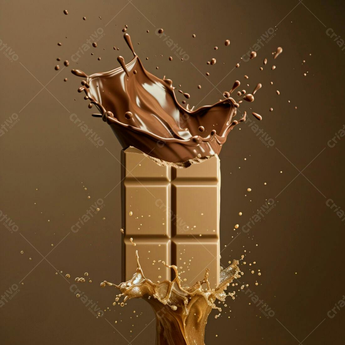 Barra de chocolate com calda em splash