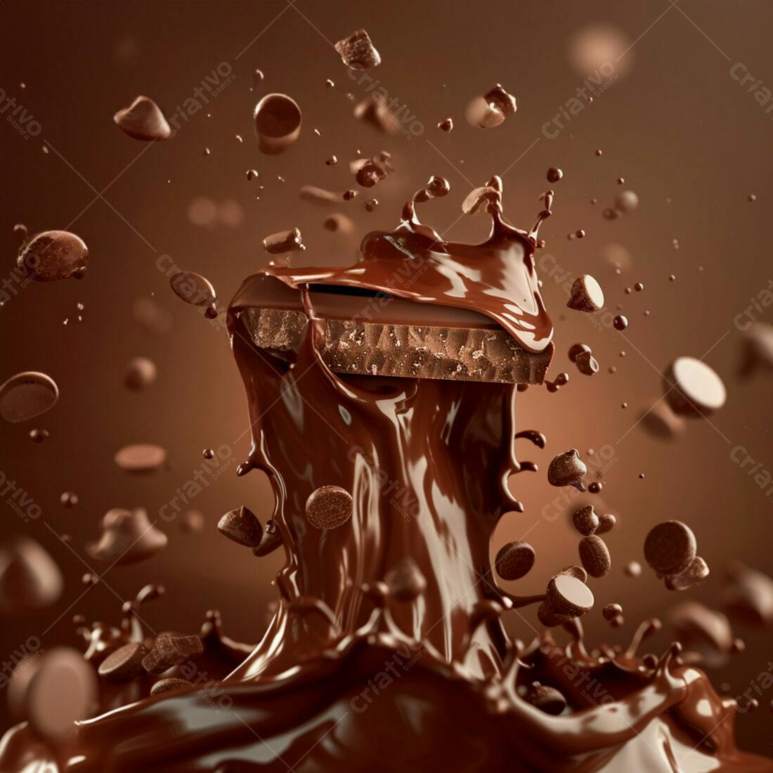 Barra de chocolate mergulhada em chocolate líquido