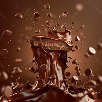 Barra de chocolate ao leite com respingos e salpicos suspensos no ar 53