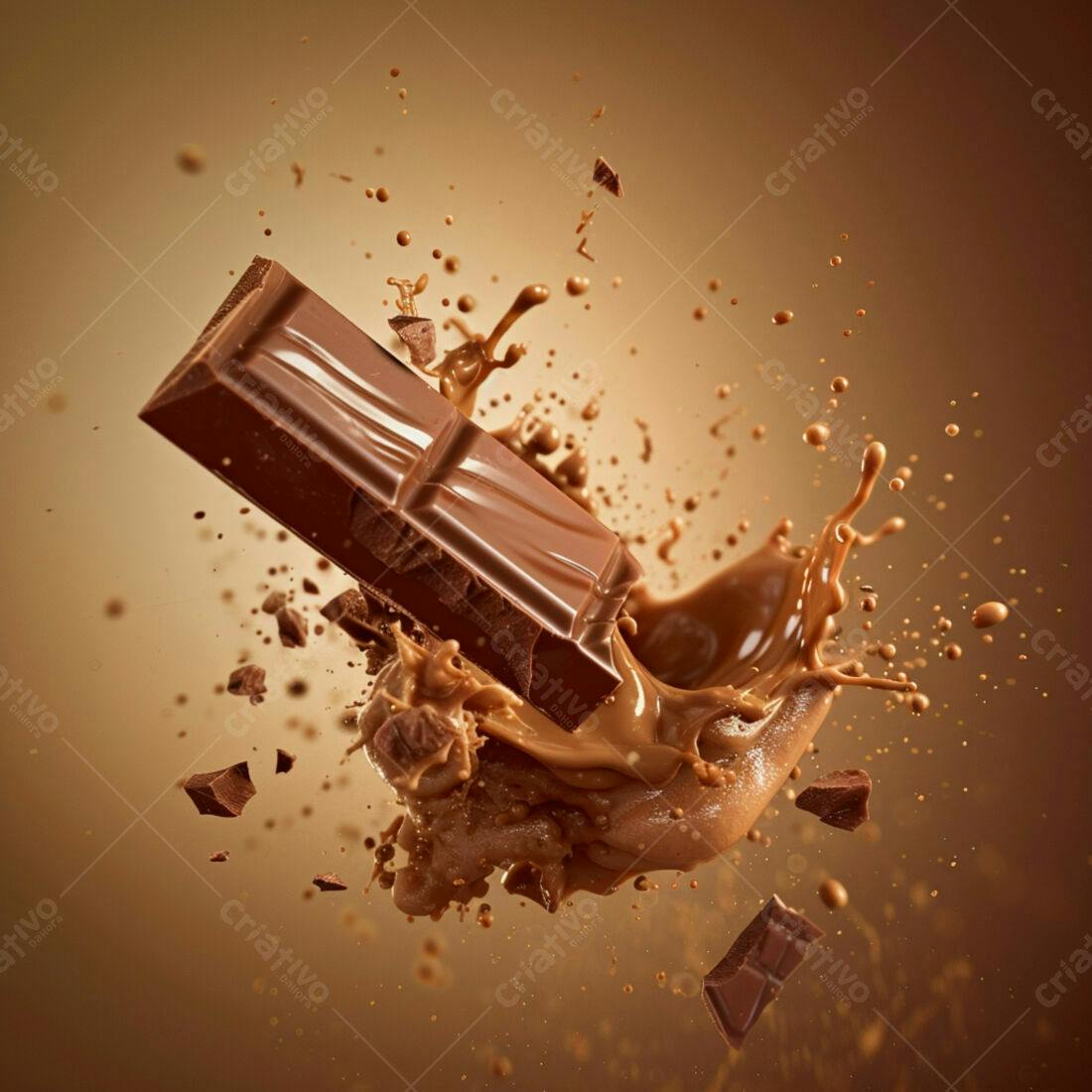 Barra de chocolate em explosão de leite