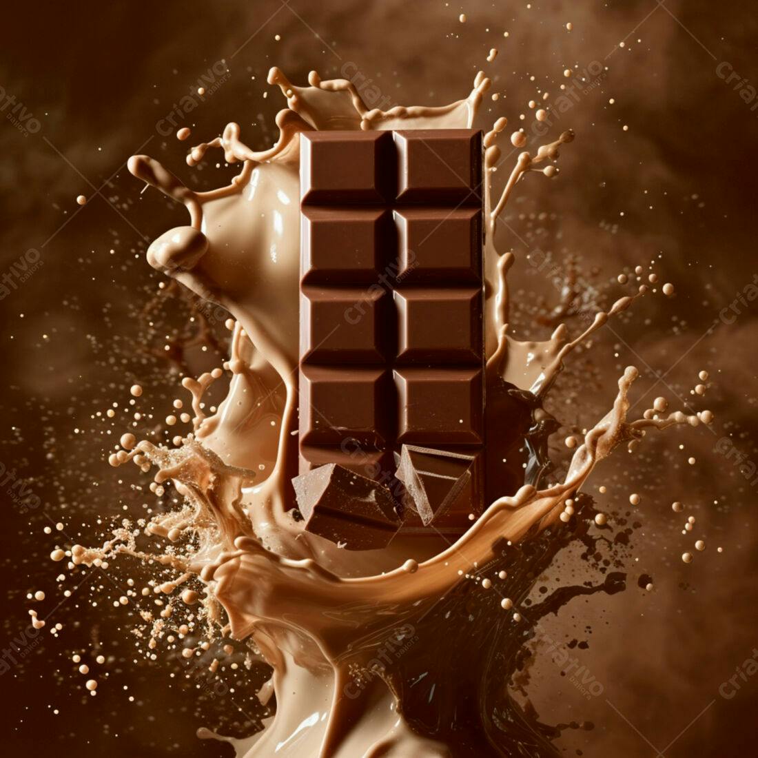 Barra de chocolate em explosão de leite