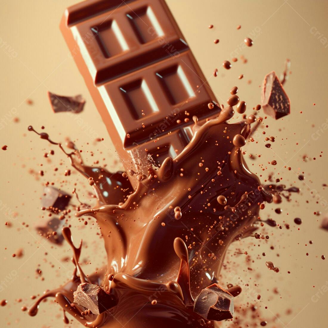 Barra de chocolate mergulhada em chocolate líquido