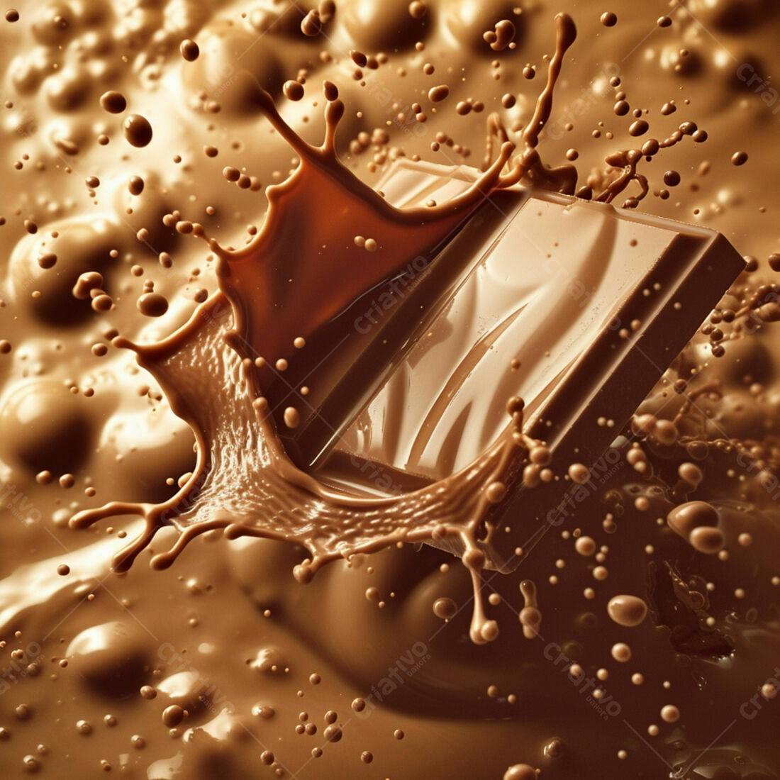 Barra de chocolate caindo em chocolate líquido