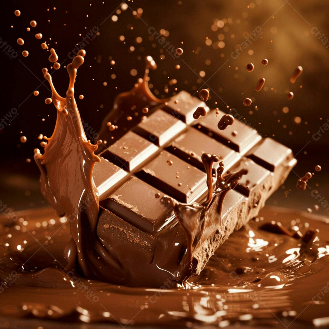 Barra de chocolate mergulhando em chocolate líquido
