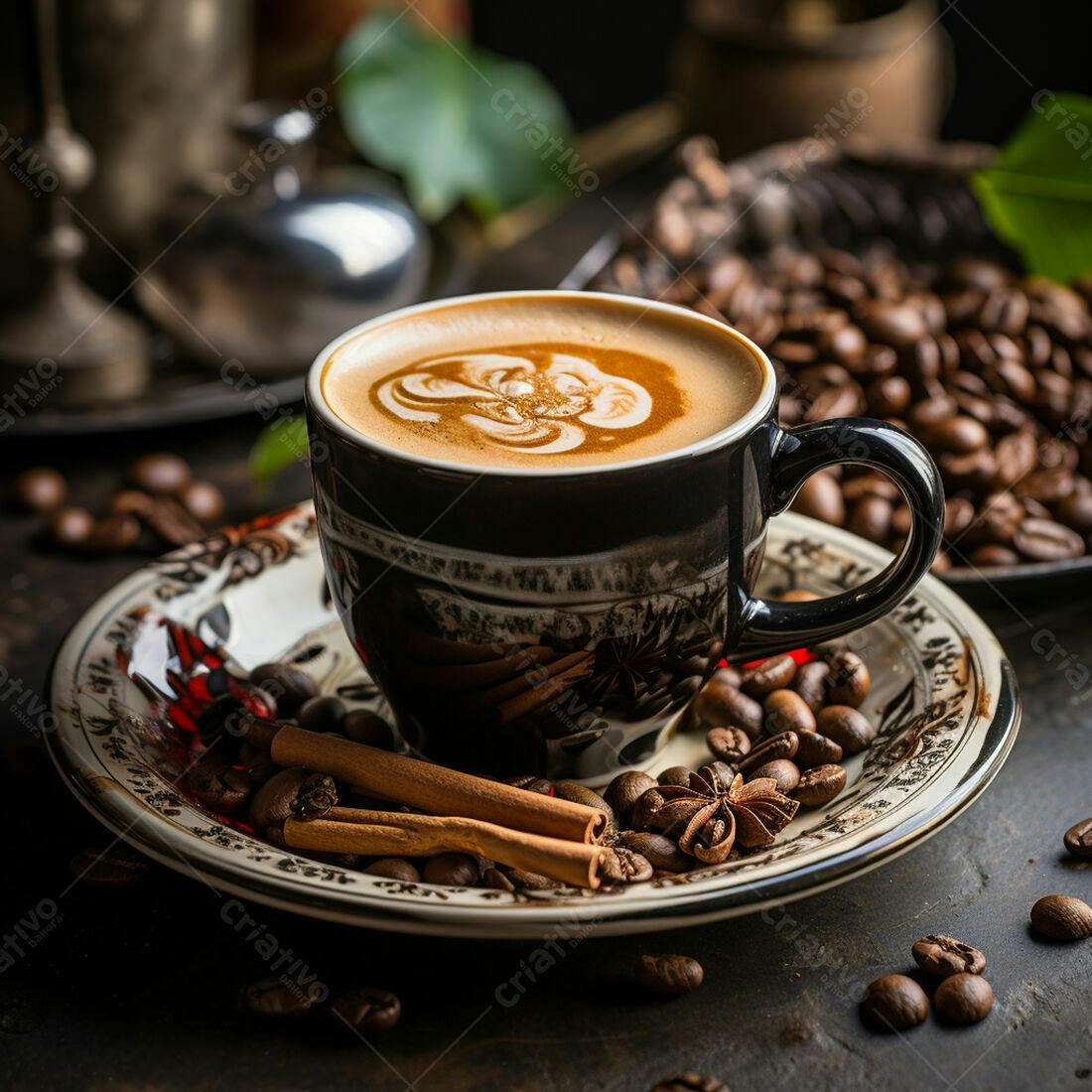 Café com arte latte e canela