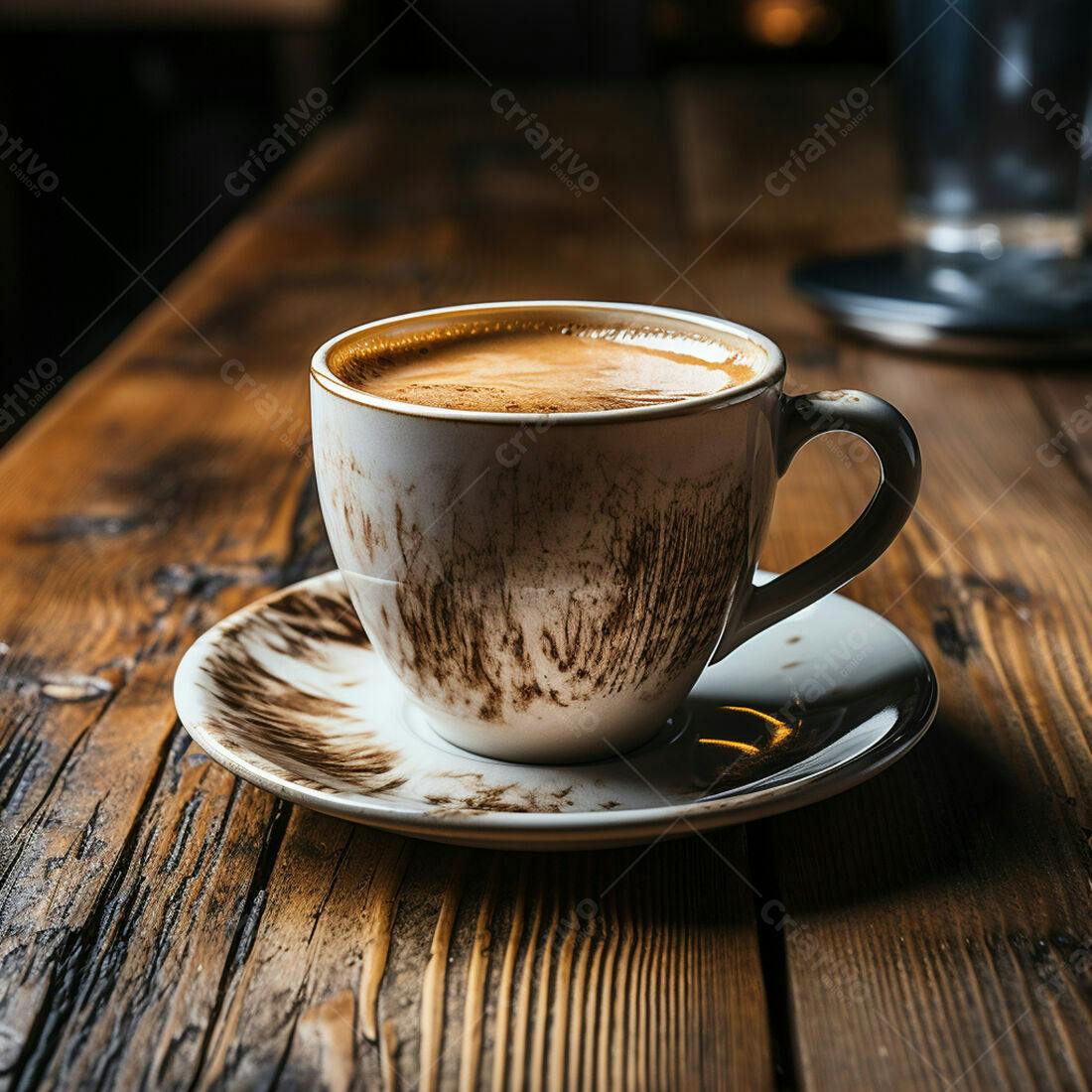 Café expresso em xícara rústica de madeira