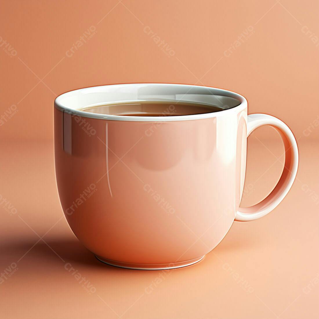 Caneca de chá pêssego em fundo coral