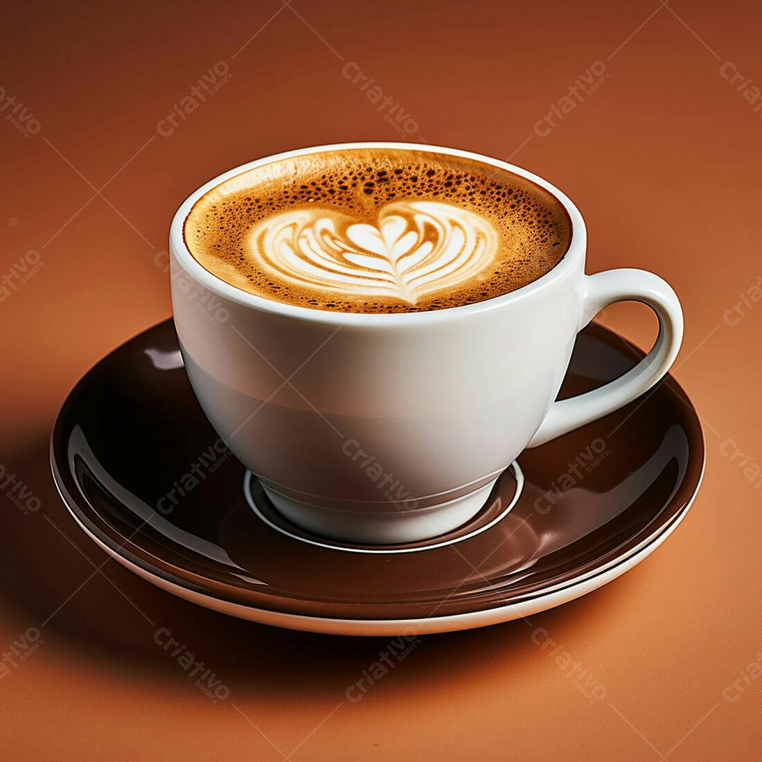 Cappuccino com arte na espuma em xícara branca