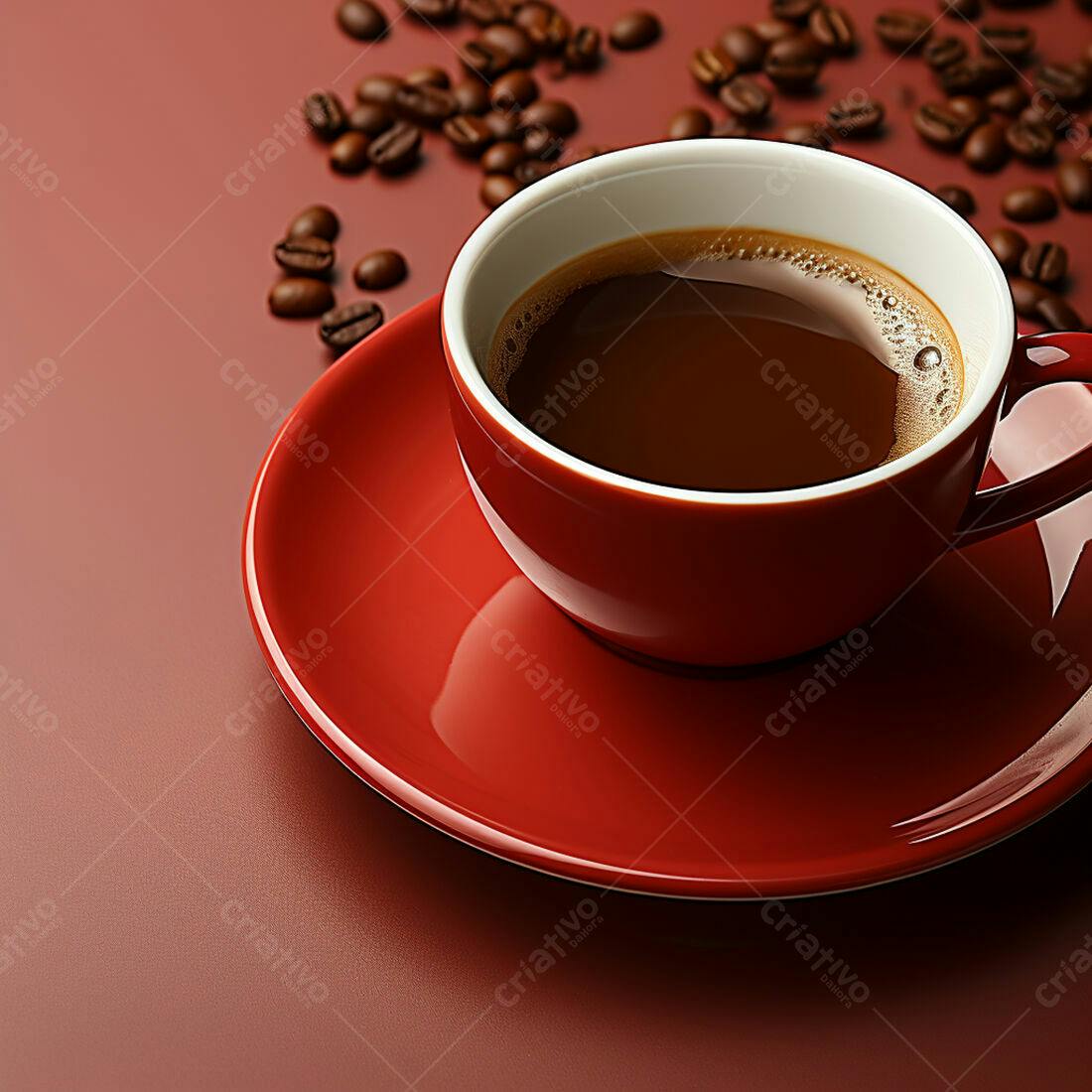 Xícara de café em pires vermelhos