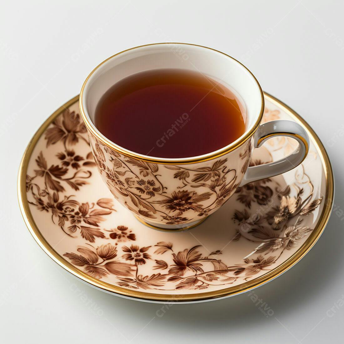 Xícara de chá em porcelana com estampa floral