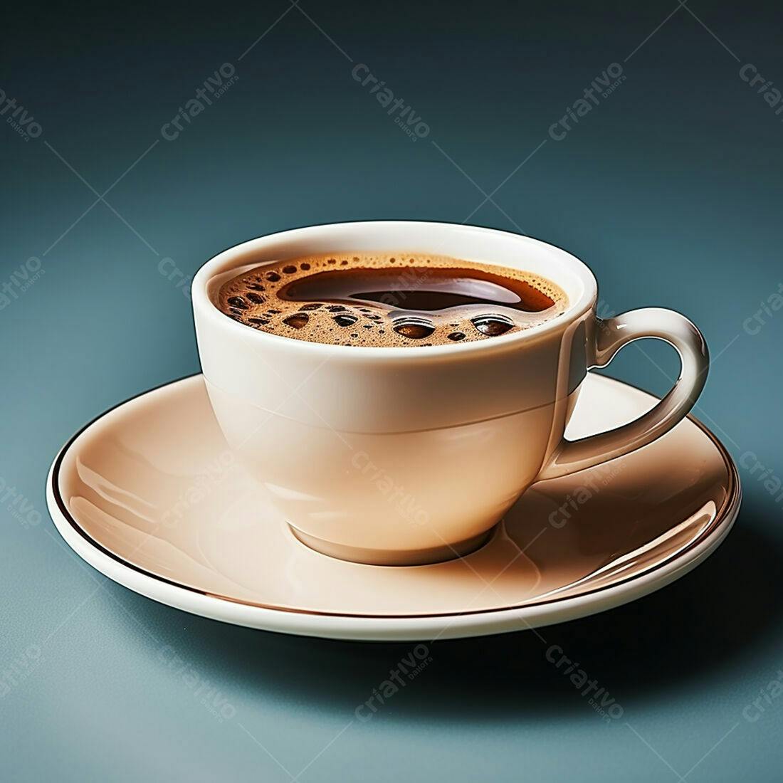 Xícara de café cremoso fundo azul