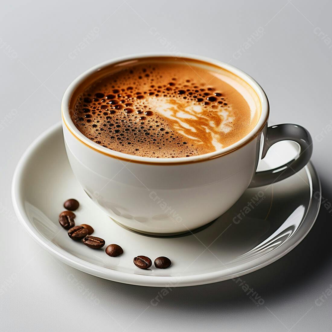 Café cremoso em xícara branca