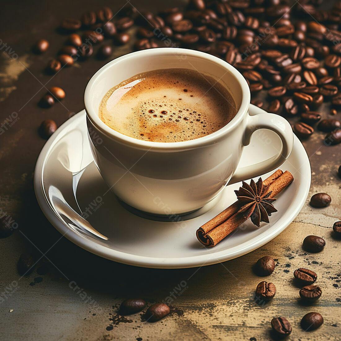 Café expresso cremoso com canela e anis estrelado
